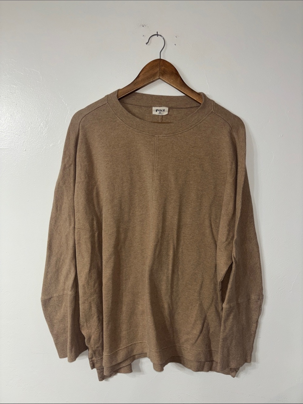 Pact Camel Tan Brown Crewneck Pullover Sweatshirt 100% Organic Cotton Size XL